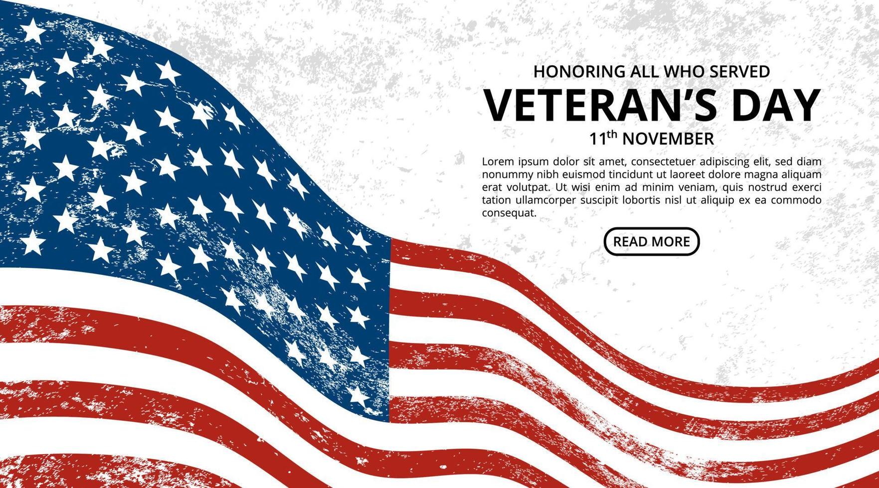 Fondo feliz del día de los veteranos con la bandera del dibujo en la ilustración de la pared blanca vector