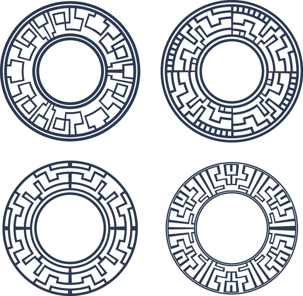 Korean border frame circle set asian style vector