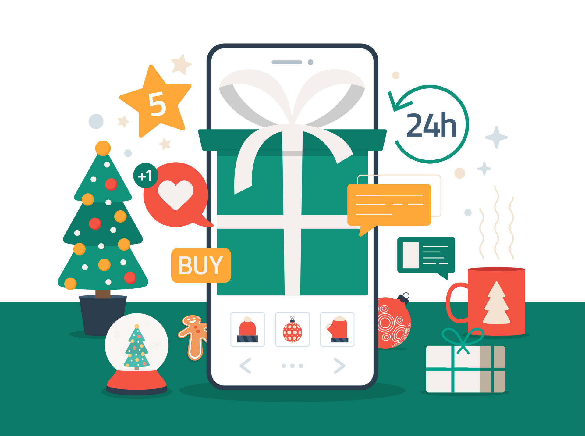 Online christmas shopping holiday sale concept. New year vector