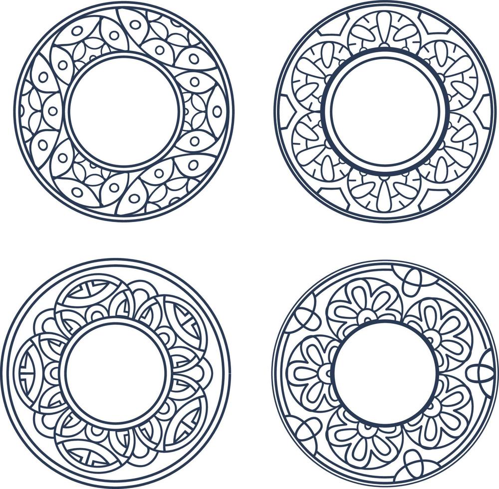 Korean border frame circle set asian style vector