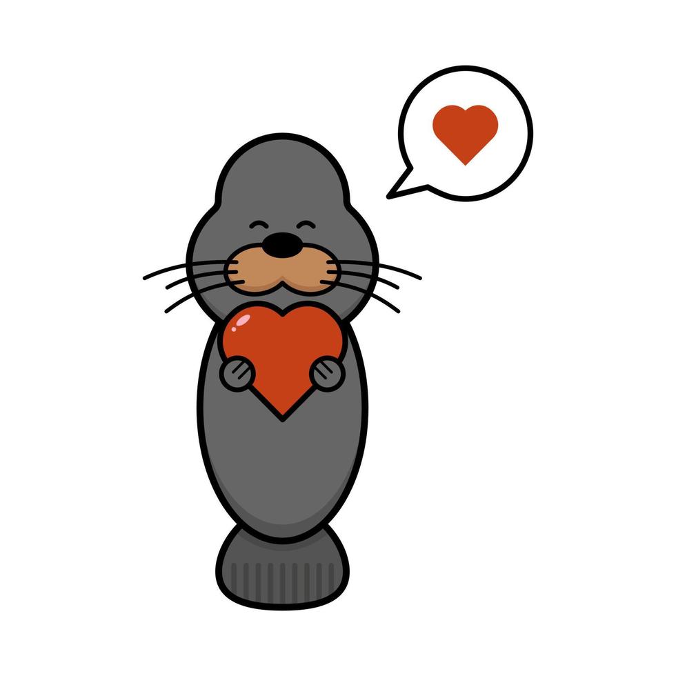 Cute cartoon animal seal with love on white background vector