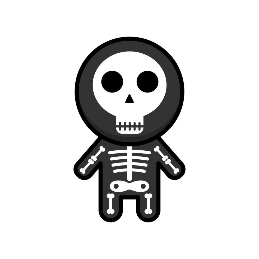 Cute cartoon scary skull on white background vector