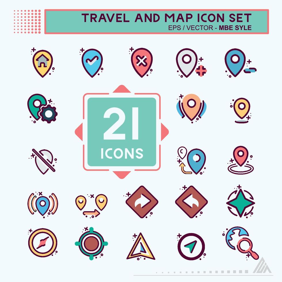Icon Set Travel and Map - MBE Syle vector