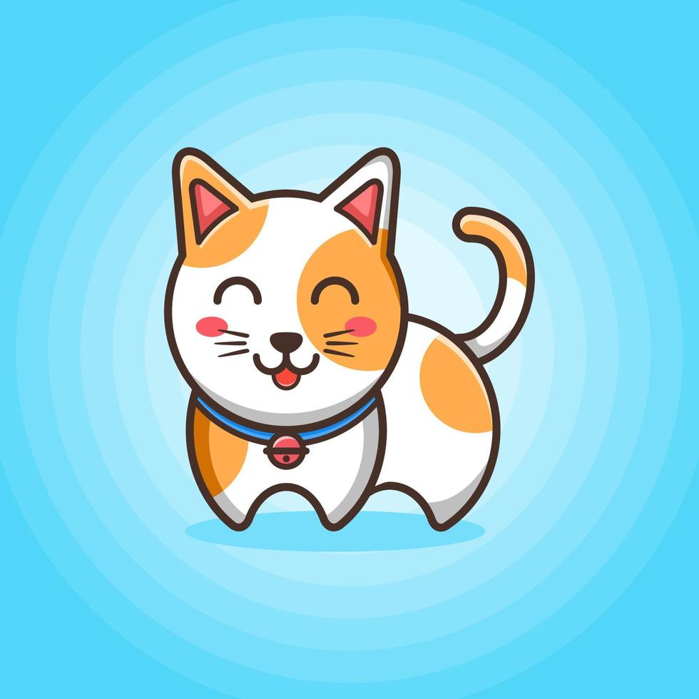Cute little cat with smile face wearing a blue necklace vector