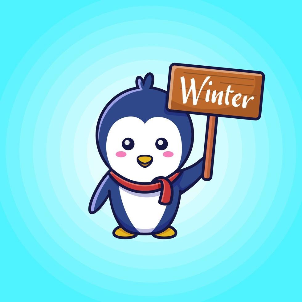 Cute little penguin holding winter sign vector
