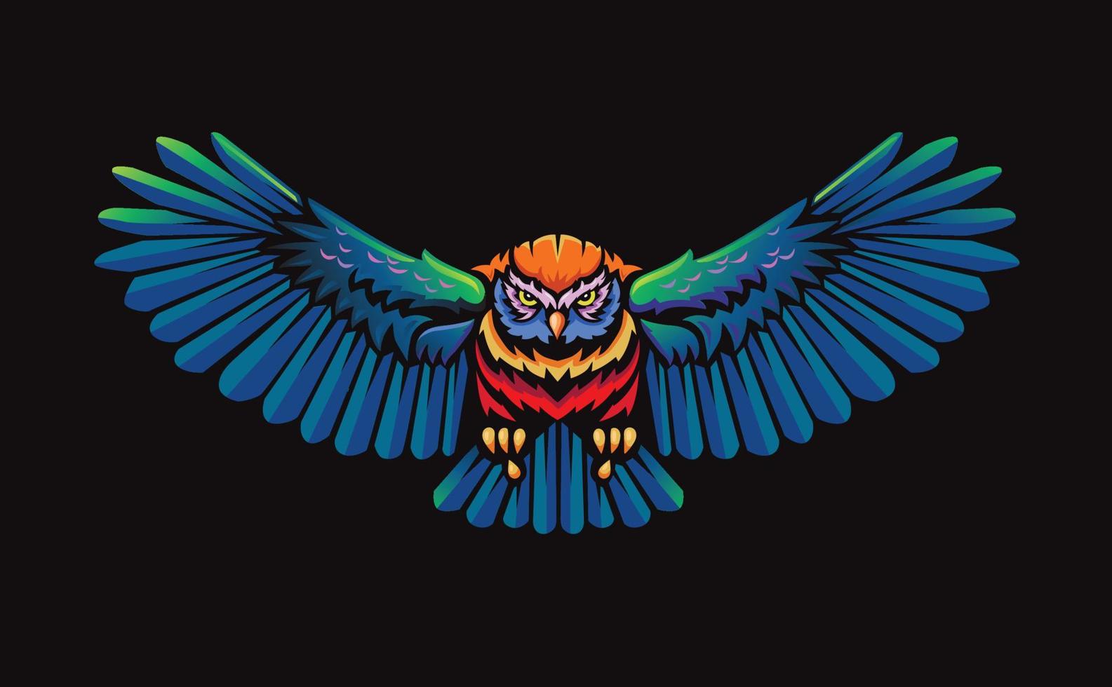 búho volador con alas abiertas ilustración en color vector