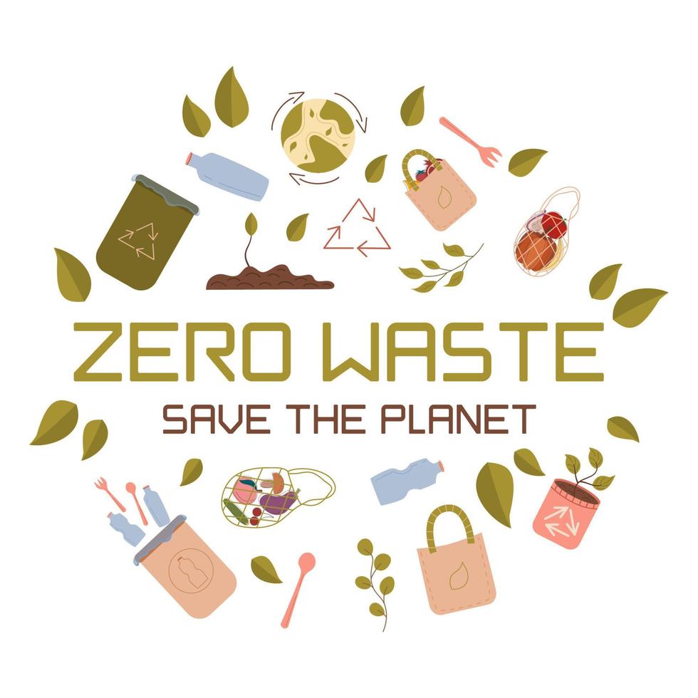 Zero West concept, the inscription save the planet. Vector logo design template and zero waste icon, recycling and recycling of garbage.