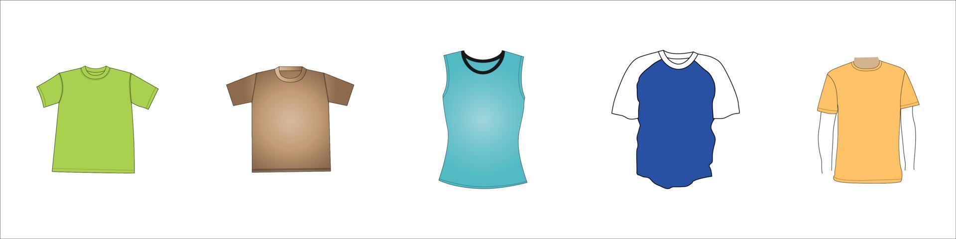 T-shirts front, half-turned and back. vector