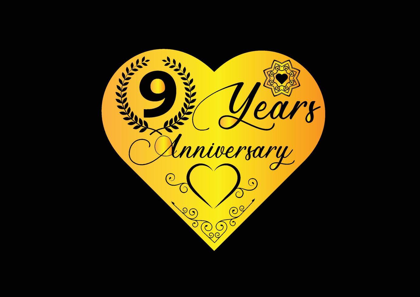 9 years anniversary celebration with love logo and icon design vector