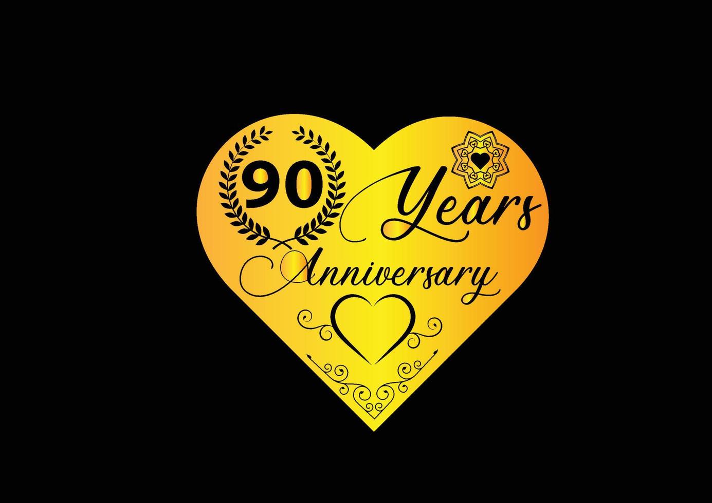 90 years anniversary celebration with love logo and icon design vector