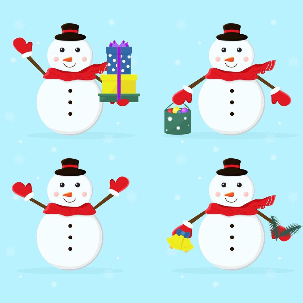 conjunto de muñecos de nieve navideños, personaje de hadas. vector