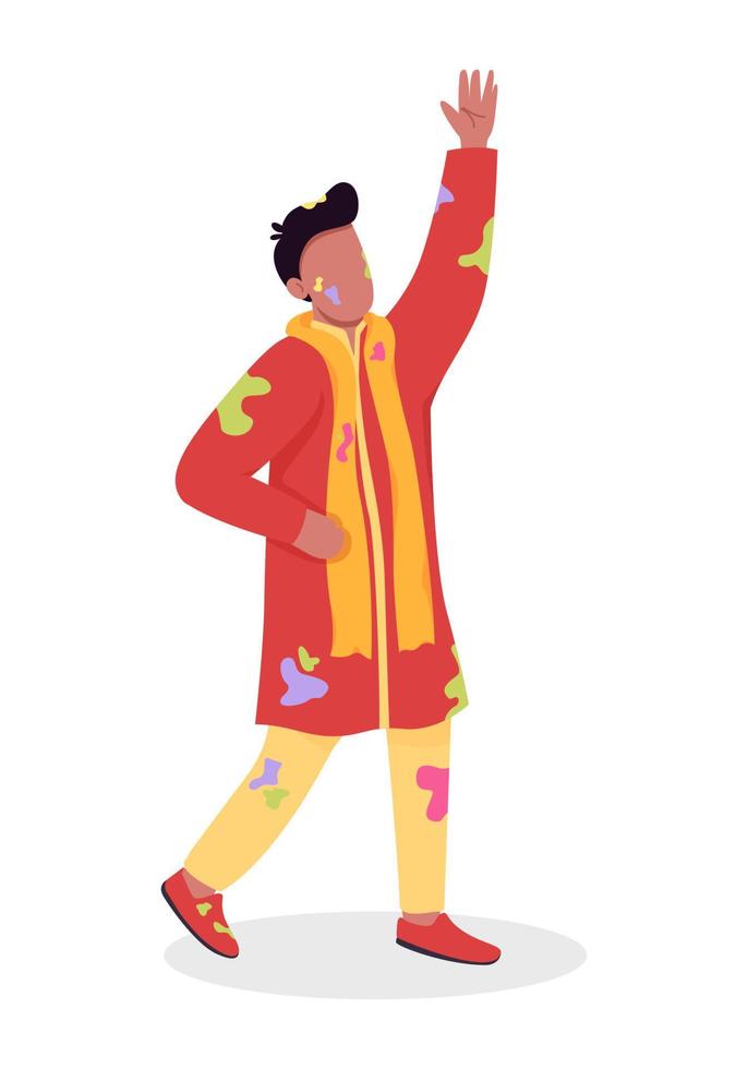 Man celebrating Holi semi flat color vector character