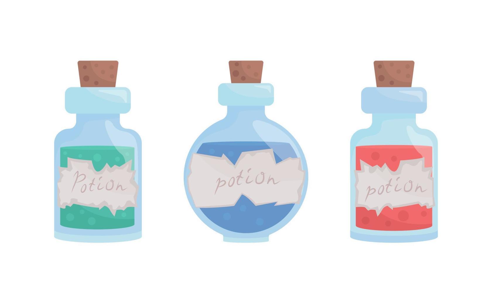 Potion bottles semi flat color vector item set