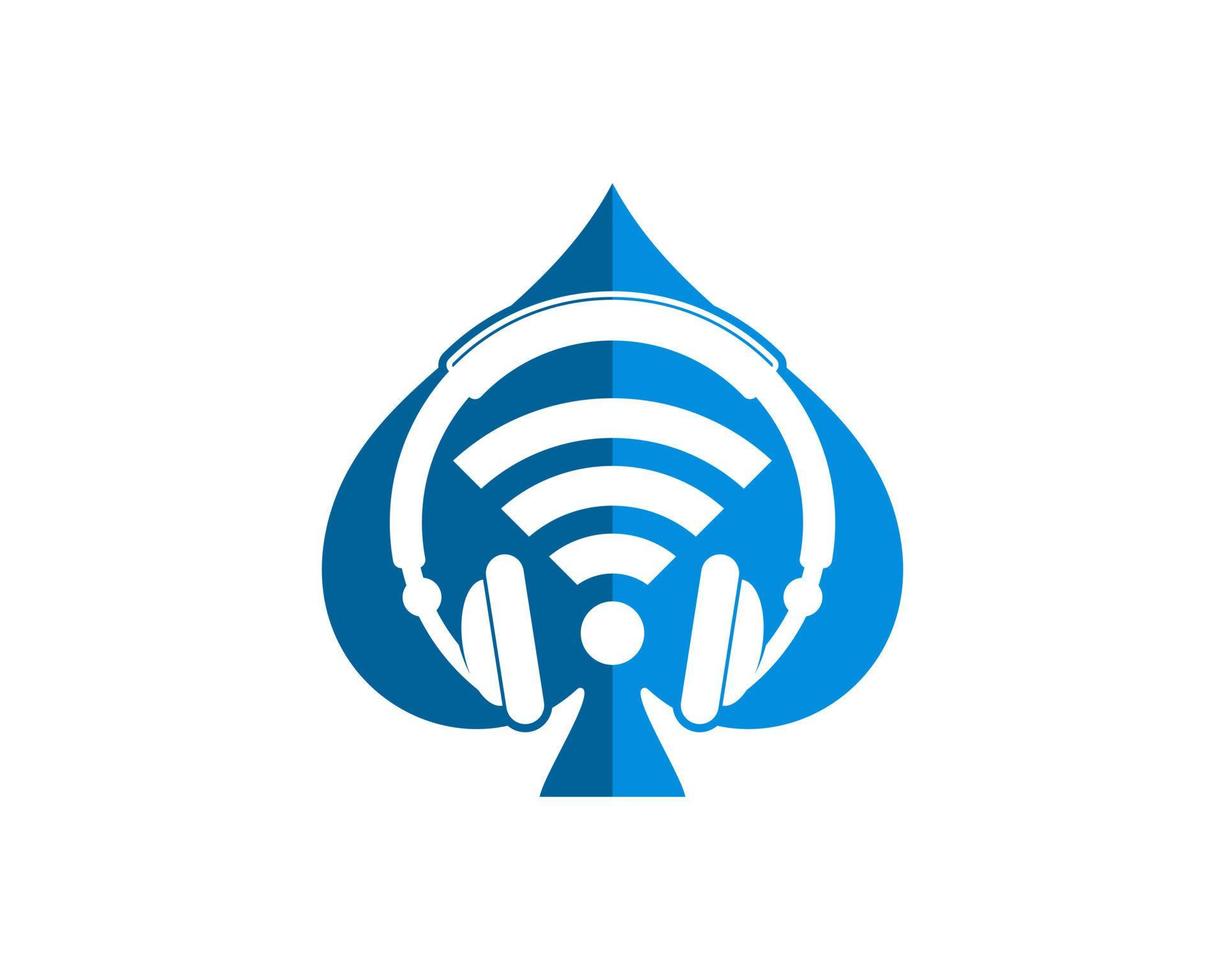 Blue spade with music headphone with wifi symbol vector