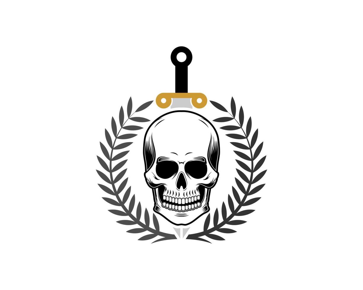 Circular wheat with skull head and sword vector