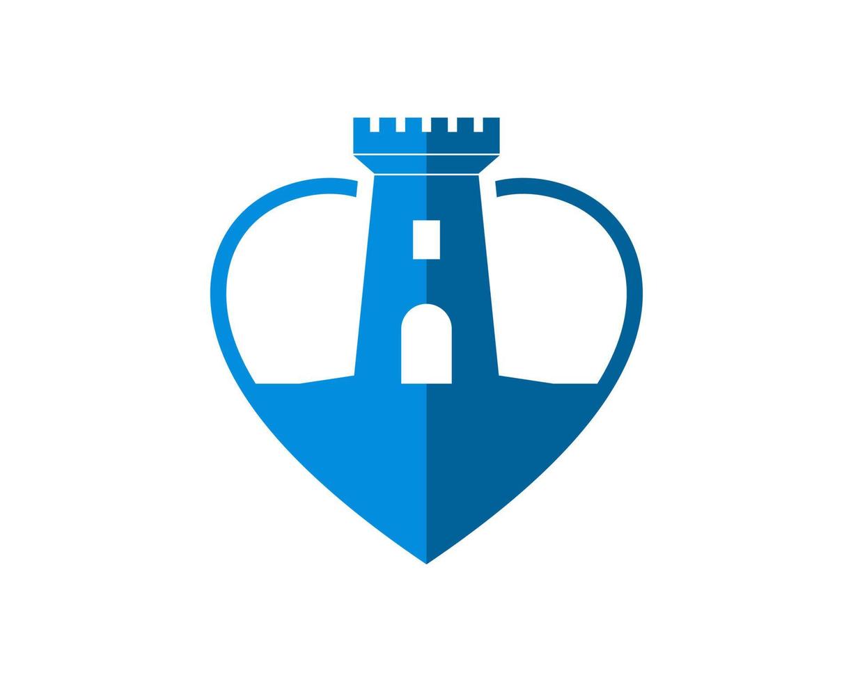 Blue love shape with simple fortress inside vector