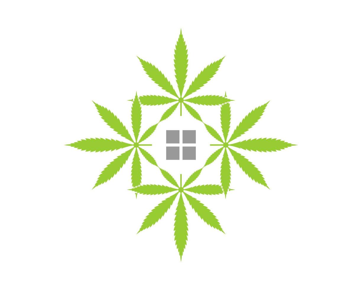 Cannabis leaf form to a window represent house vector