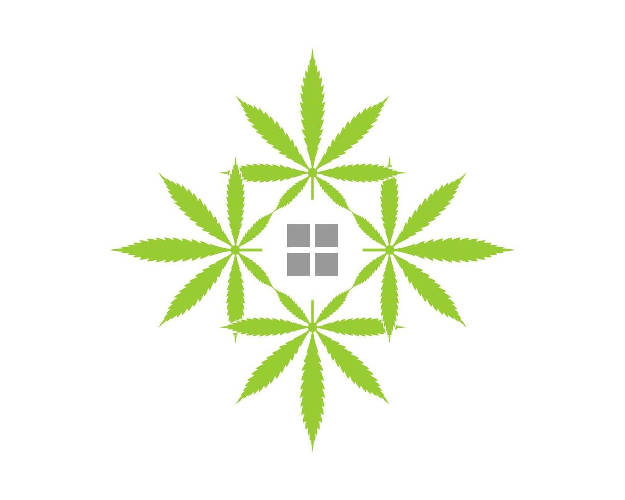 Cannabis leaf form to a window represent house vector