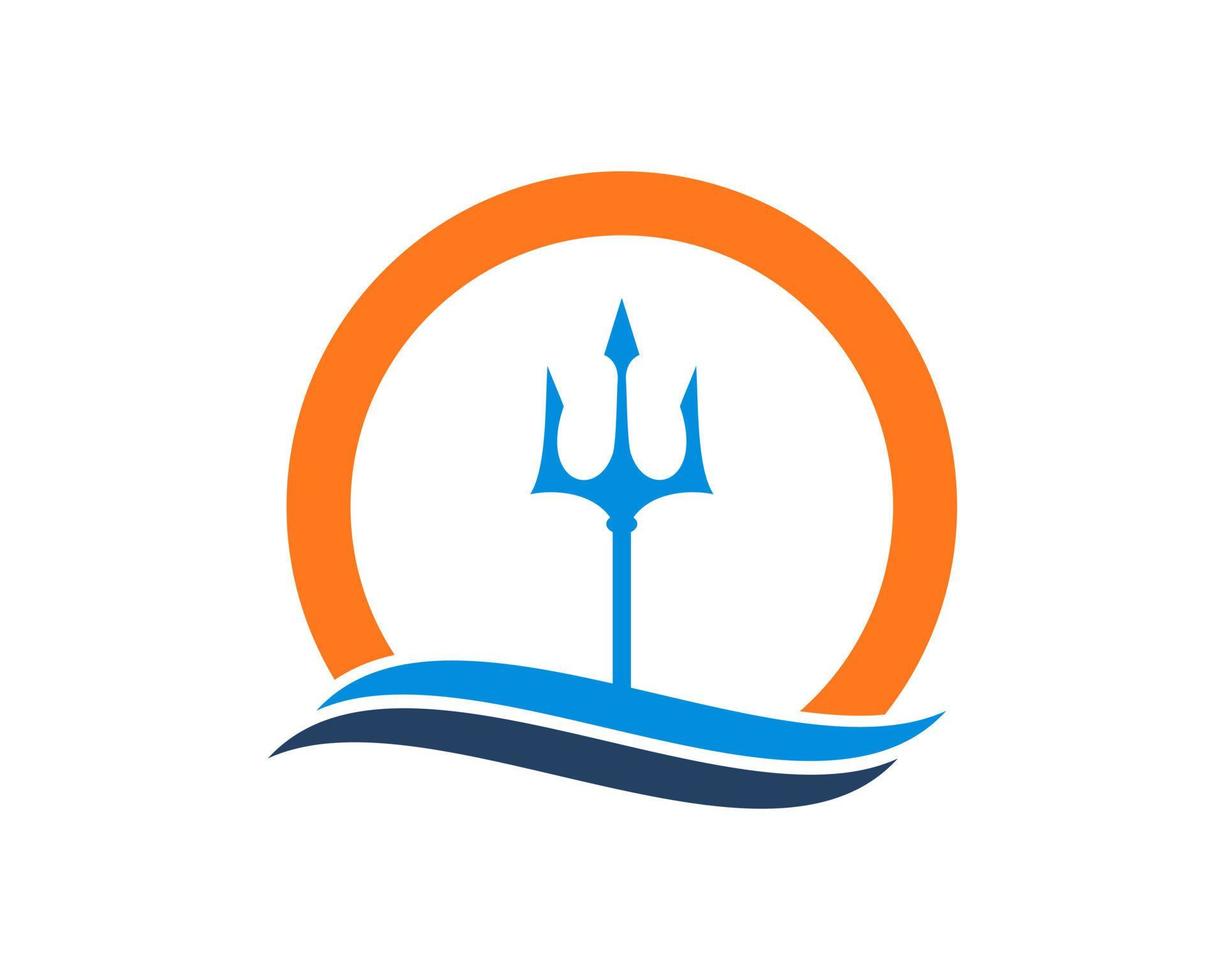 Abstract trident and waves in the orange circle vector