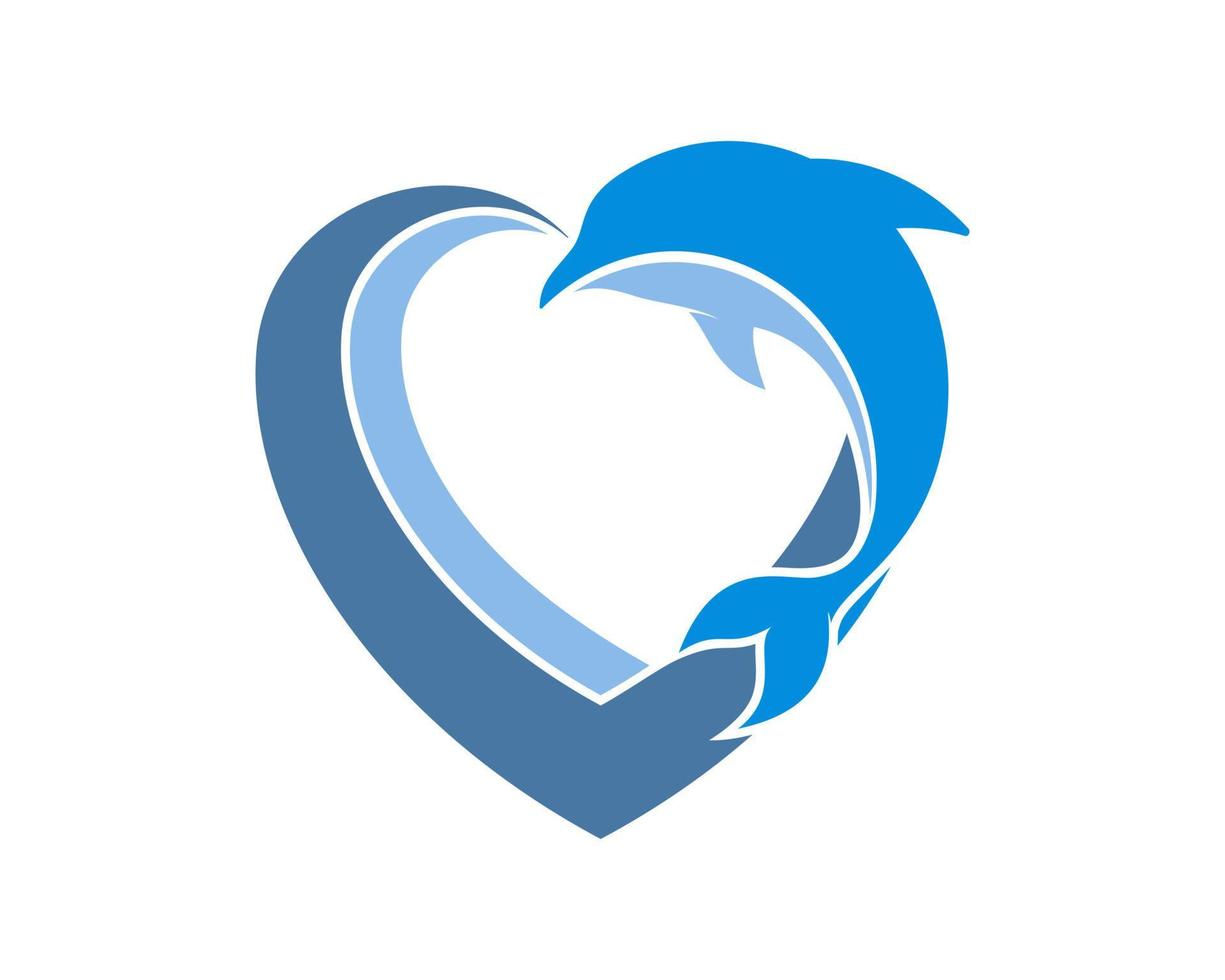 Jumping dolphin on the wave with love shape vector