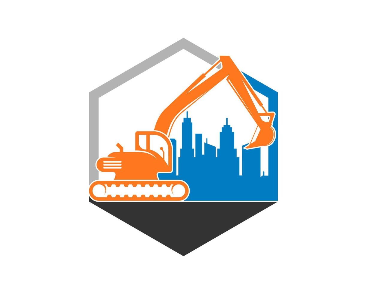 Excavator city building in the hexagon vector