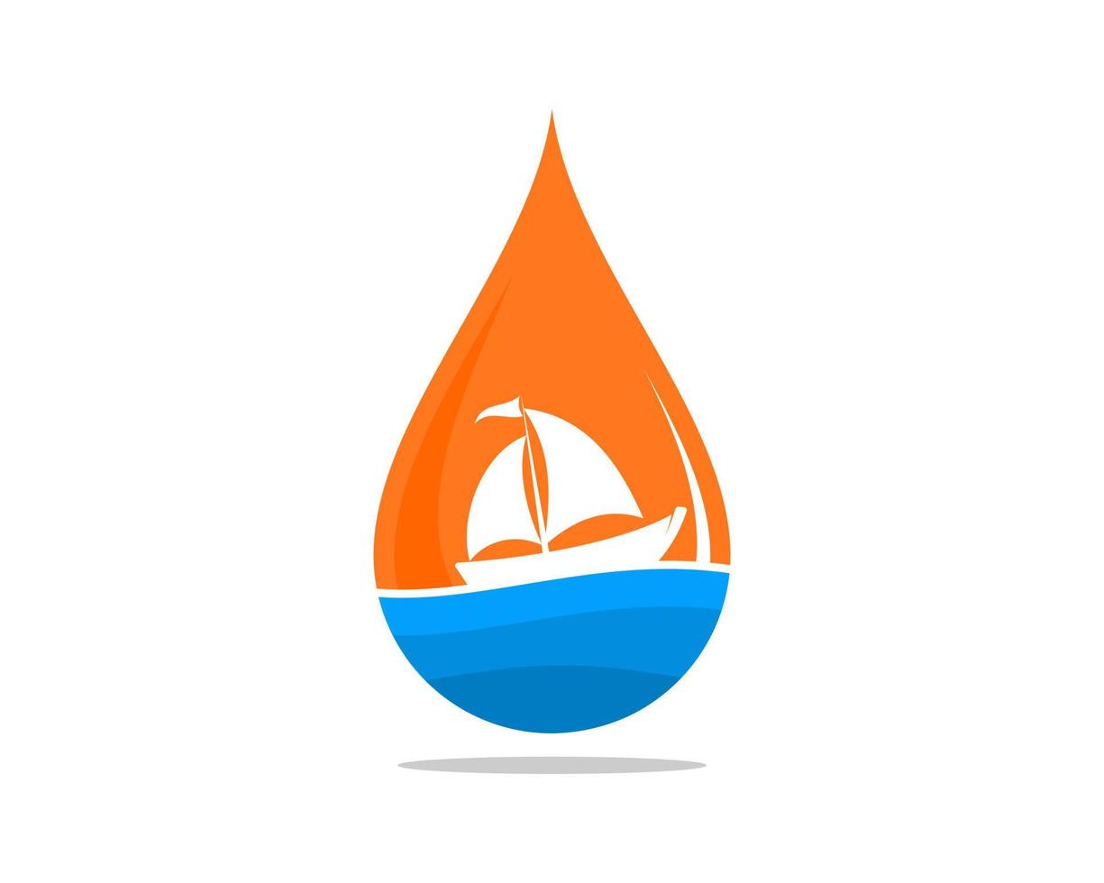 Sailing boat with sunset scene in the water drop vector