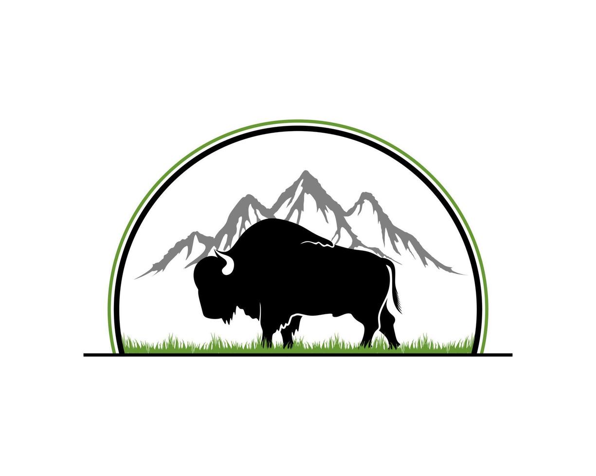 Bull silhouette with mountain scene the behind vector