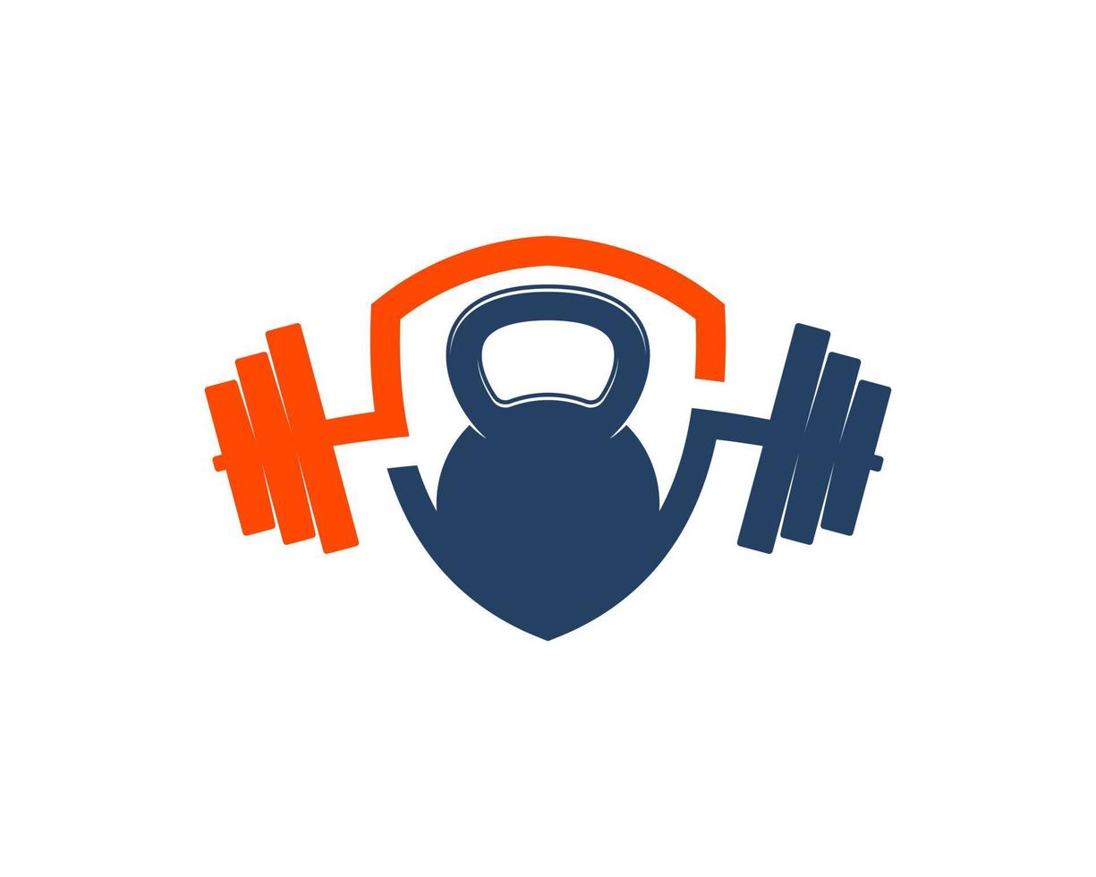 Gym barbell with shield and kettle bell inside vector