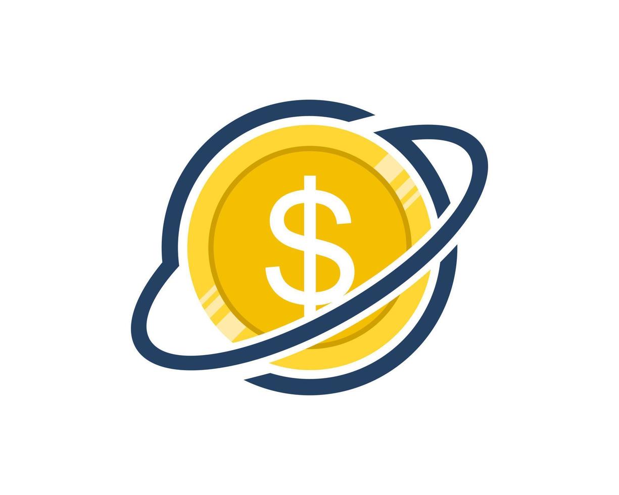 Ring planet with shinning money coins inside vector