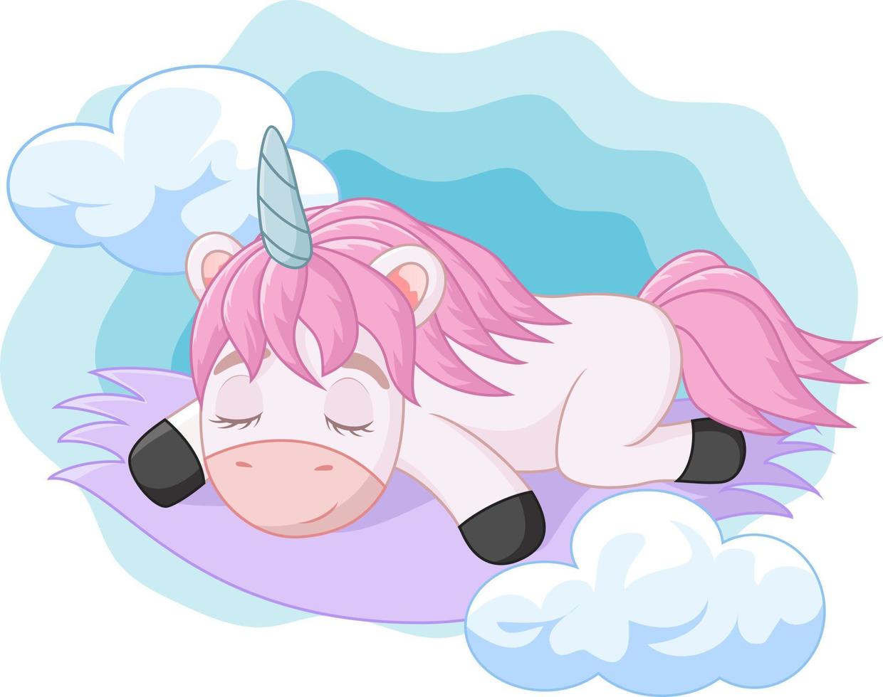 lindo bebé unicornio de dibujos animados durmiendo vector