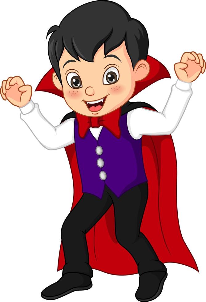 Cartoon boy wearing in Halloween Dracula costume vector