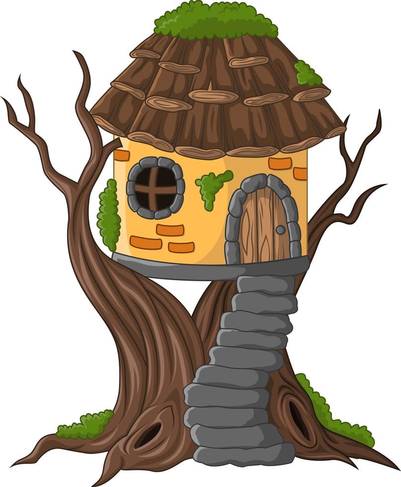Cartoon tree house isolated on white background vector