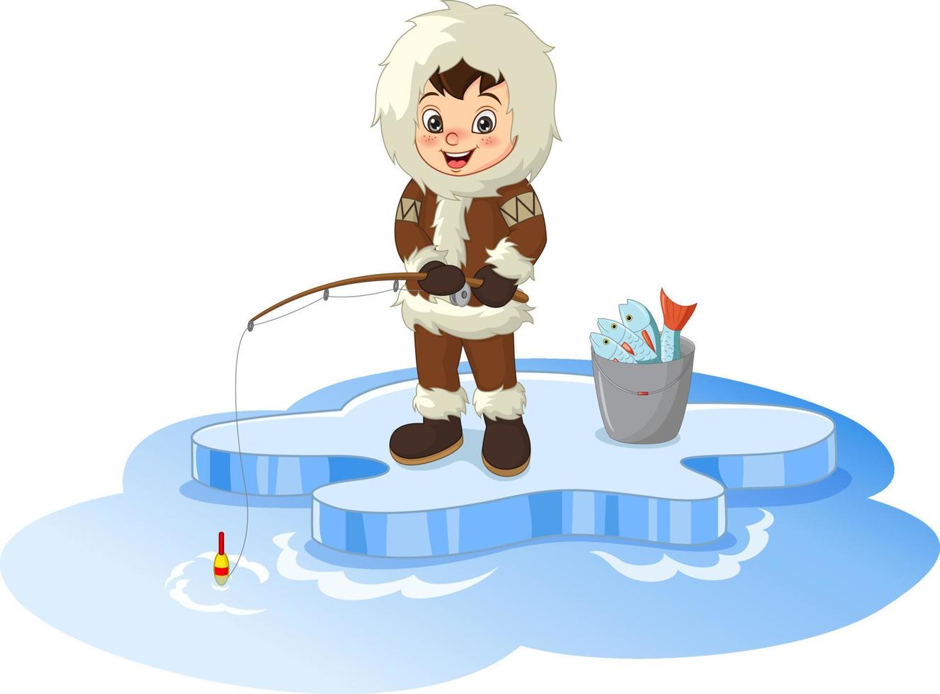 Cartoon Arctic eskimo fishing on ice floe vector