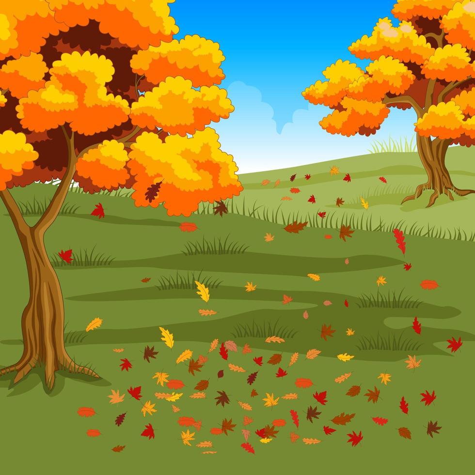 Autumn forest background with leaves falling vector