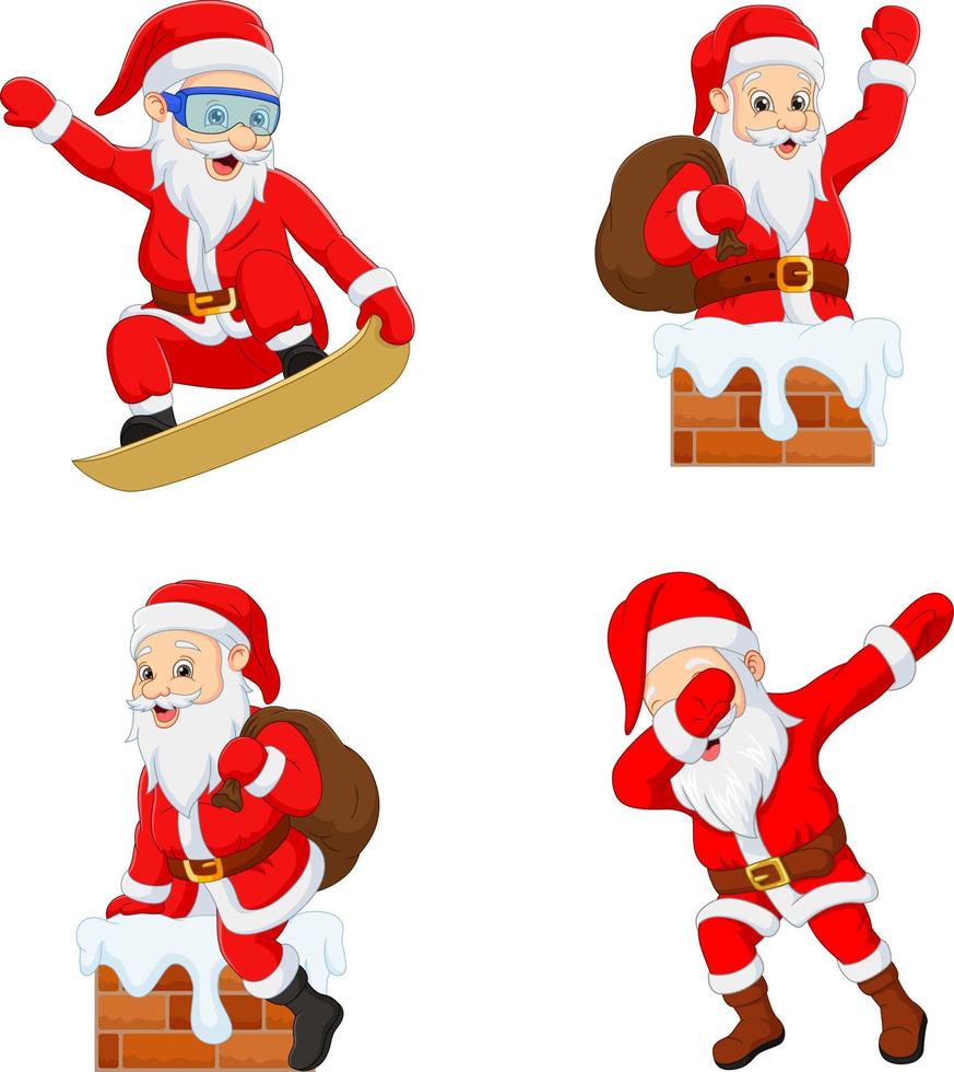 Set of cartoon funny santa claus with different actions vector