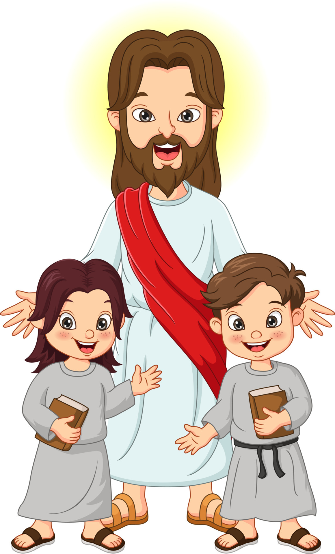 Jesus Christ With Kids And Holy Bible Book 4991831 Vector Art At Vecteezy