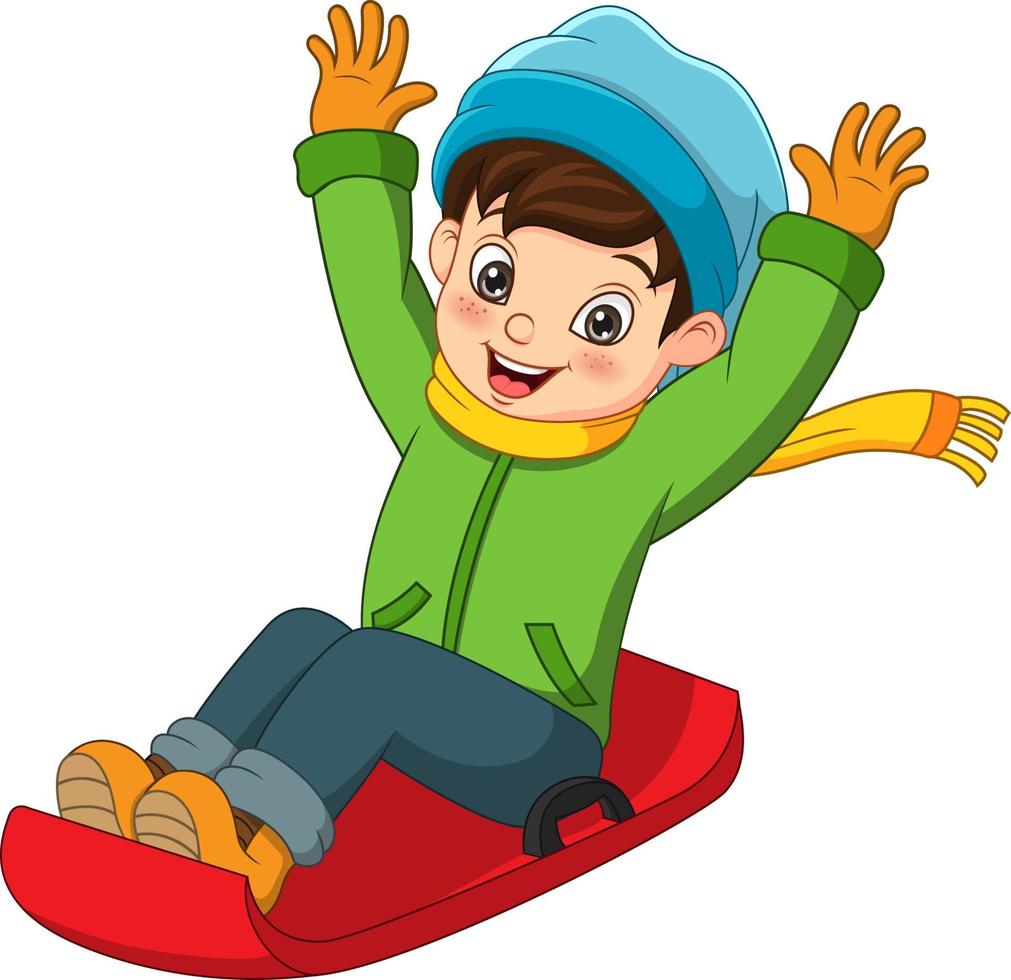 Cute little boy sliding down the hill vector