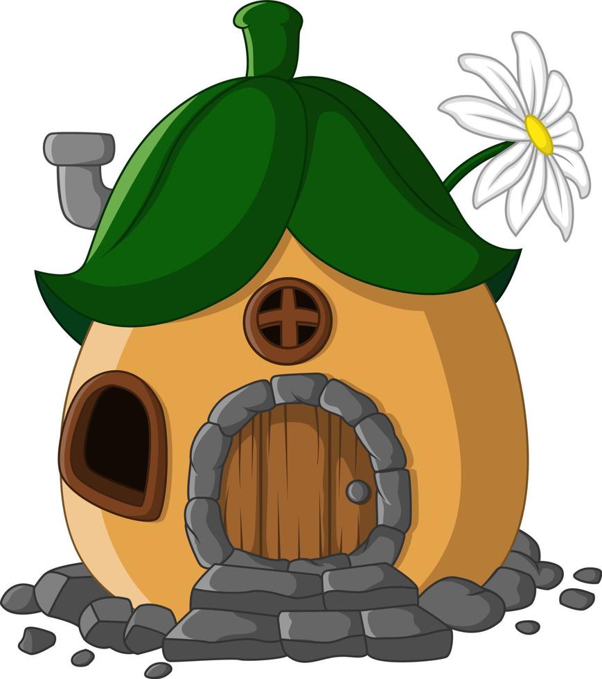 Cartoon fairytale house with a roof of leaves vector