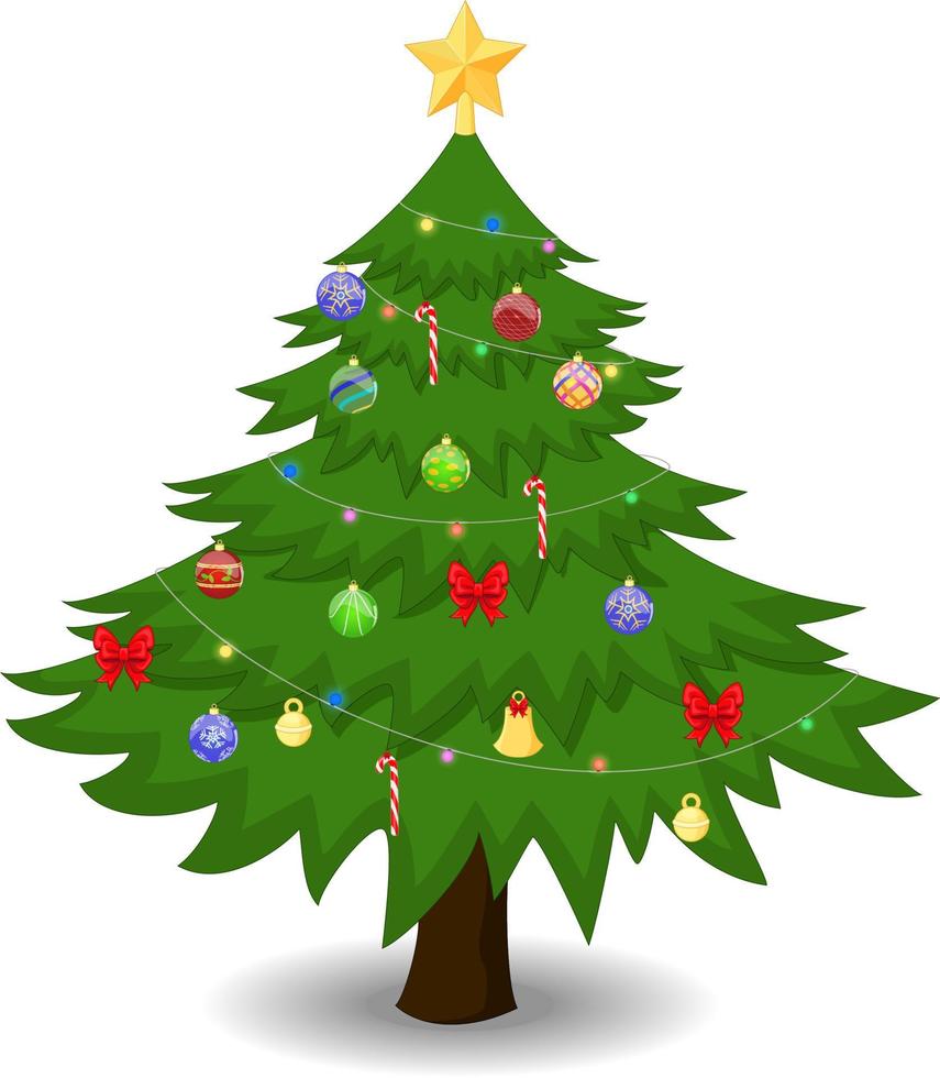Decorated christmas tree isolated on white background vector