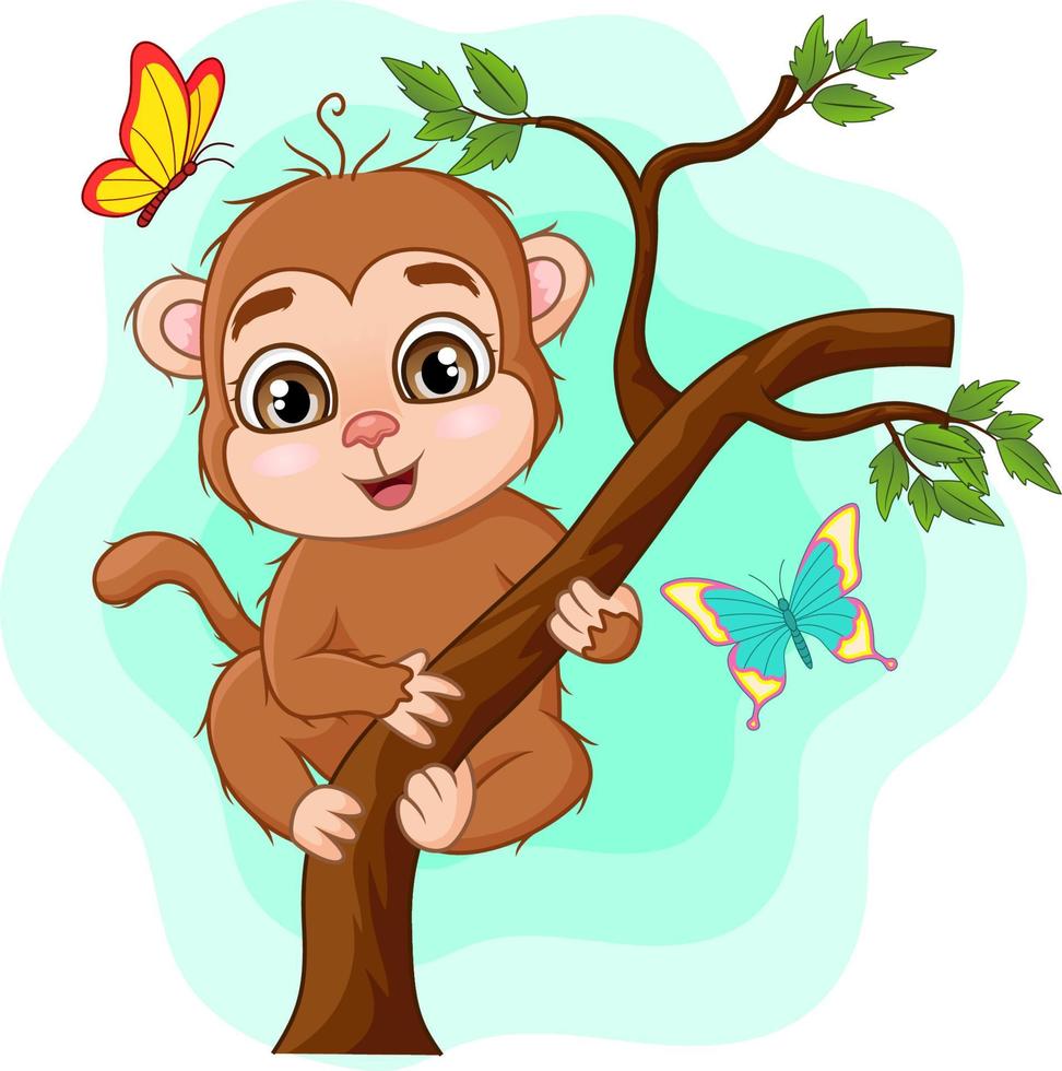 Cute baby monkey on tree branch vector