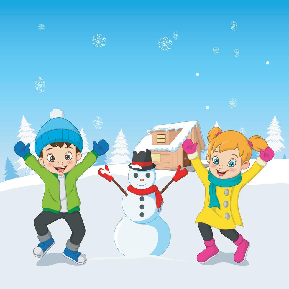 Happy children playing outdoors in winter vector