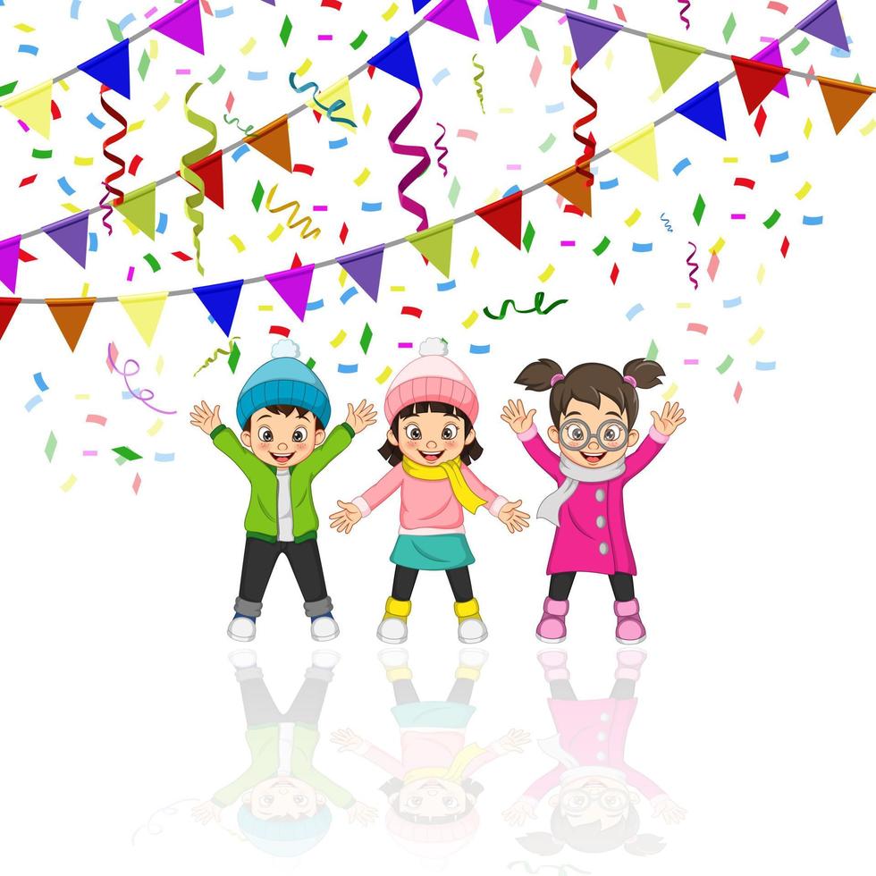 Happy group of children celebrating new year party vector