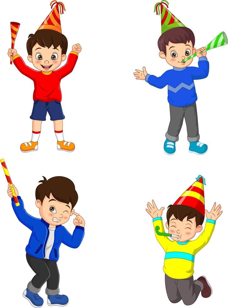 conjunto de niño feliz en celebración del año nuevo vector