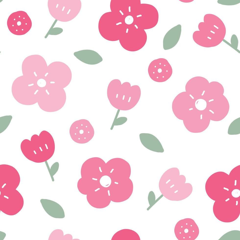 Seamless pattern Pink floral background hand-drawn in cartoon style used for print, decoration wallpaper, clothing pattern, textile. Vector illustration