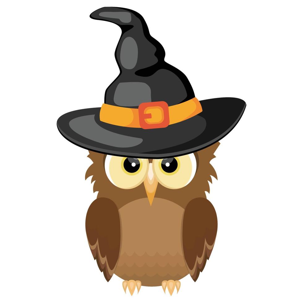 búho de halloween en la ilustración del sombrero de bruja vector