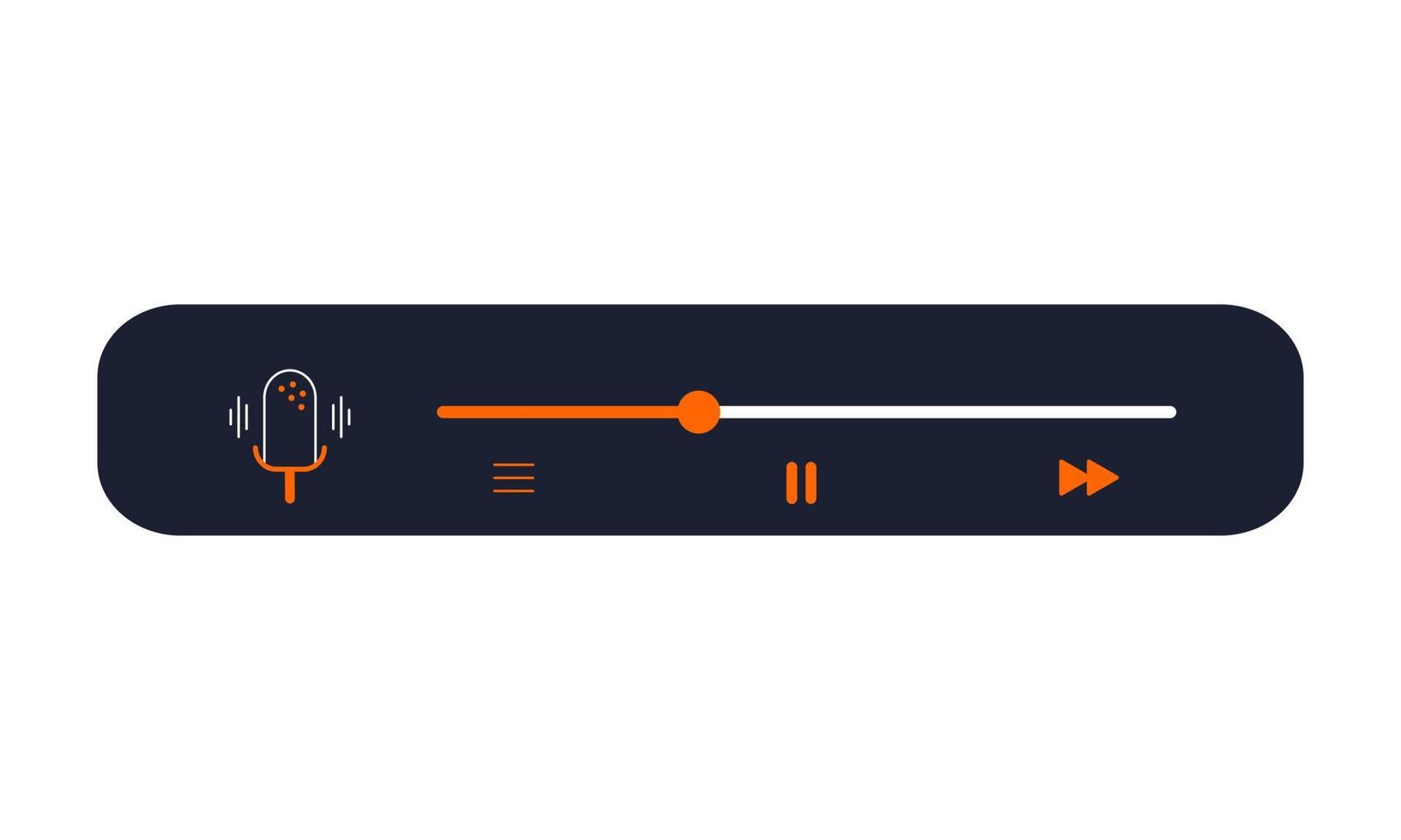 Media player interface for software app with buttons, loading indicator and microphone. Vector illustration of control panel in flat style