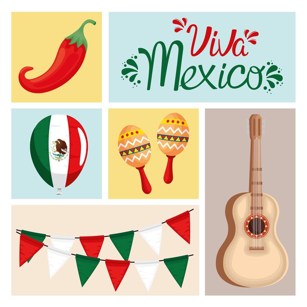 viva mexico traditional icons vector