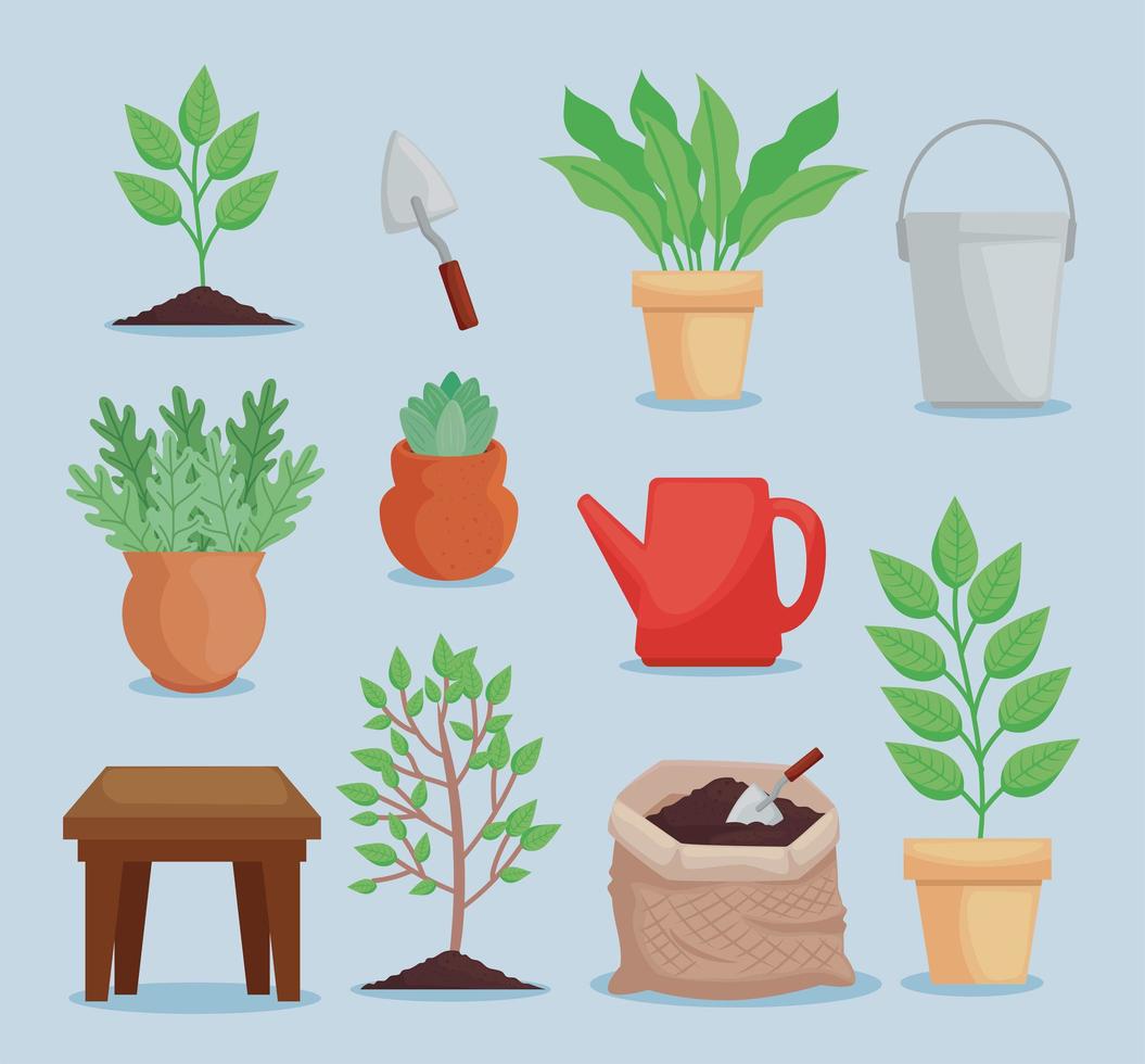 eleven planting icons vector