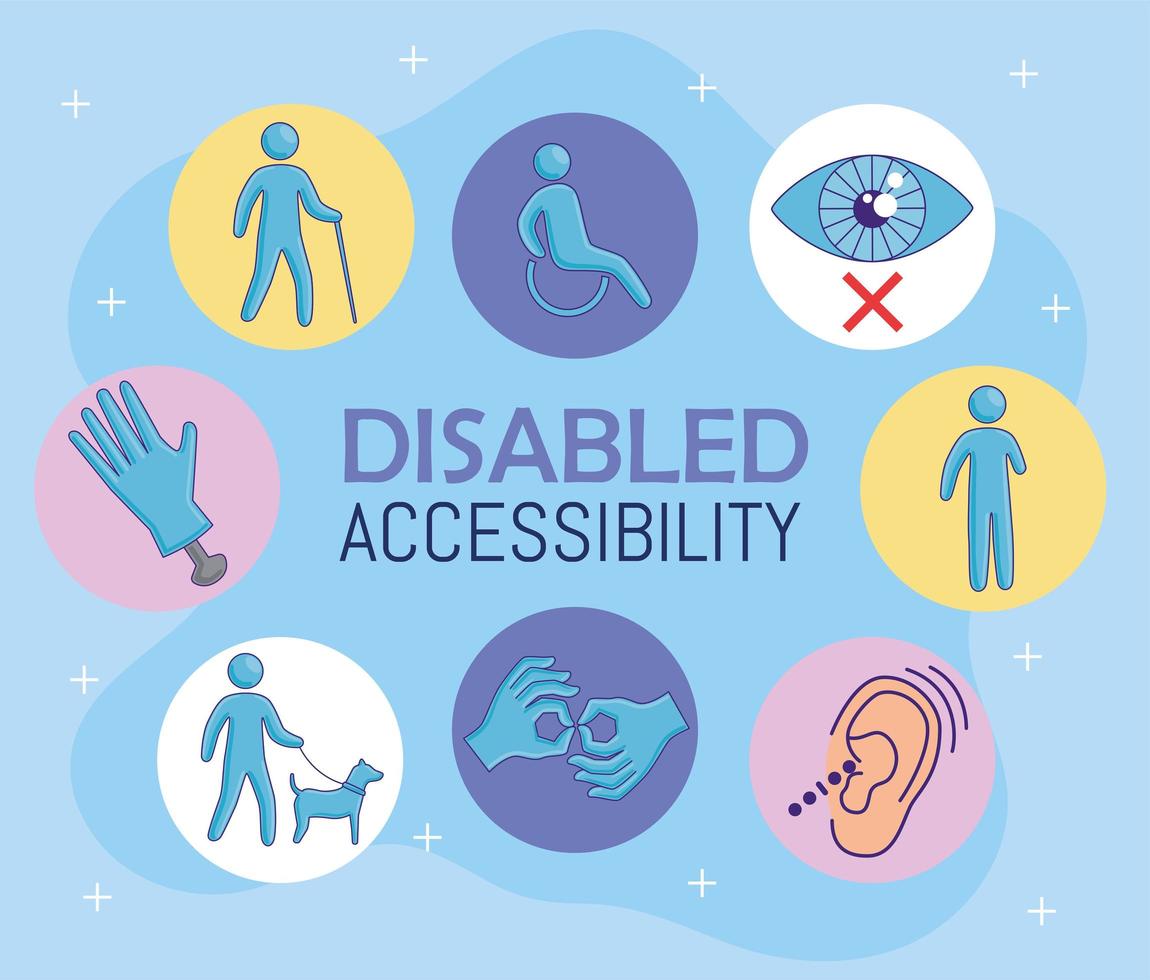 eight disabled accessibility icons vector