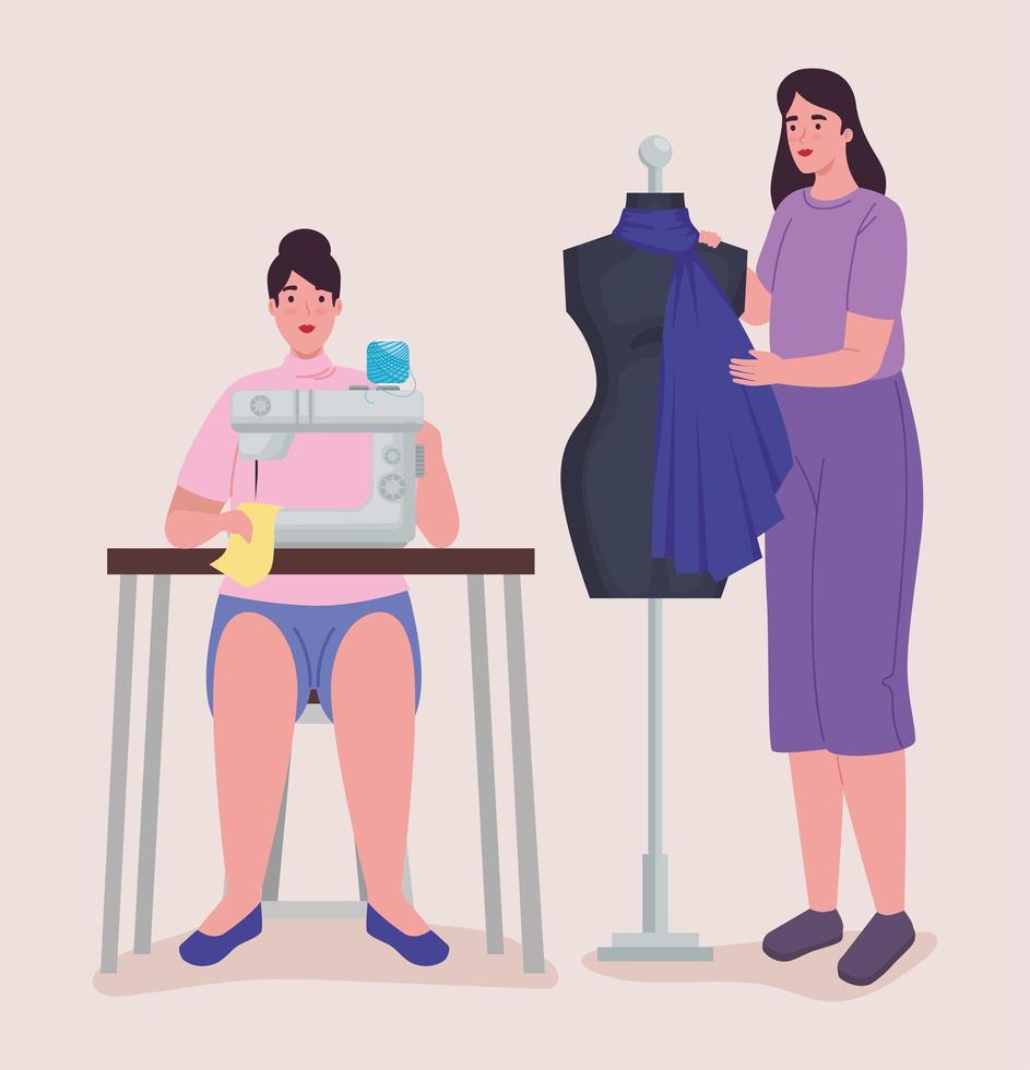 Clothes designer women with machine vector